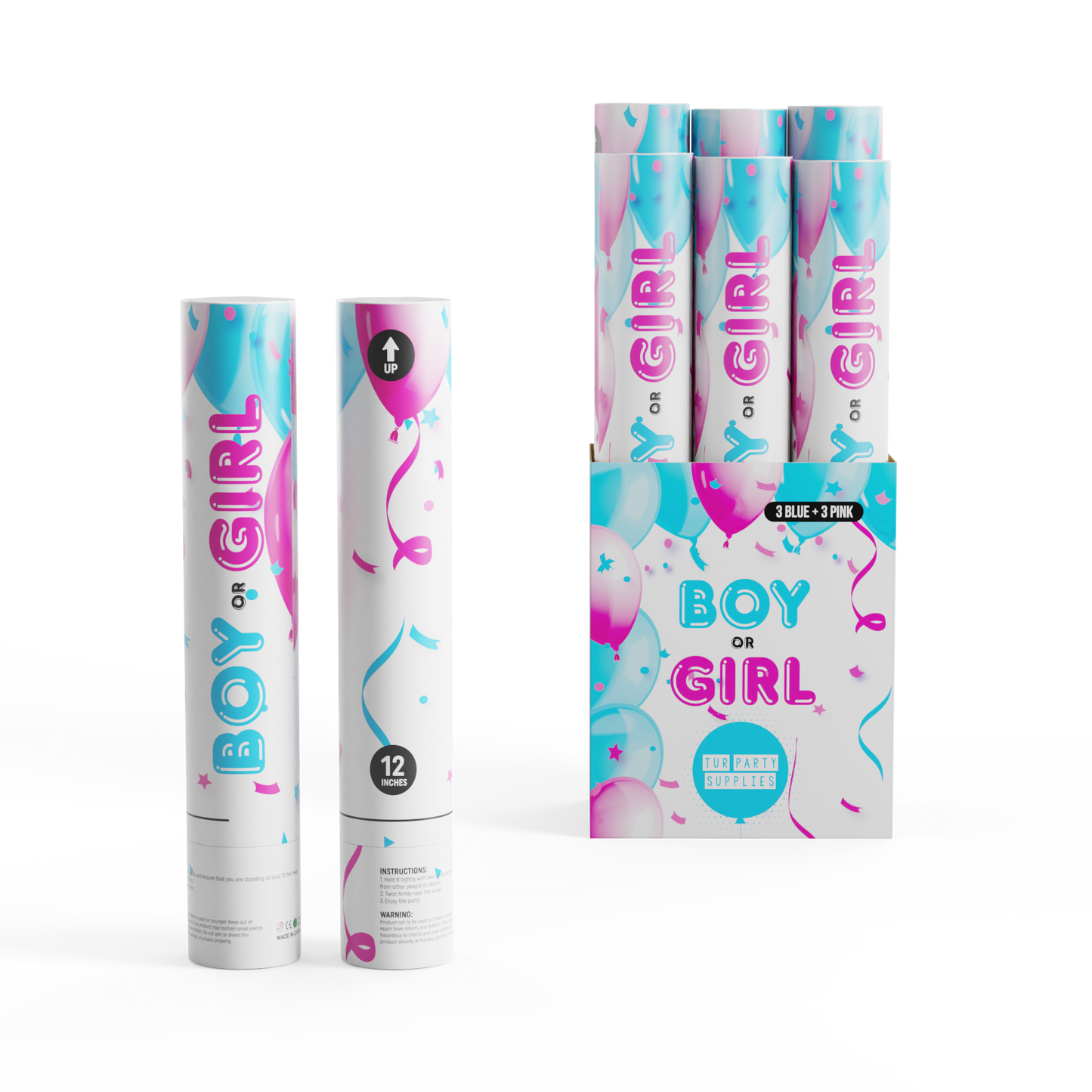 Gender Reveal Poppers with Confetti and Powder for an exciting reveal 6 pack