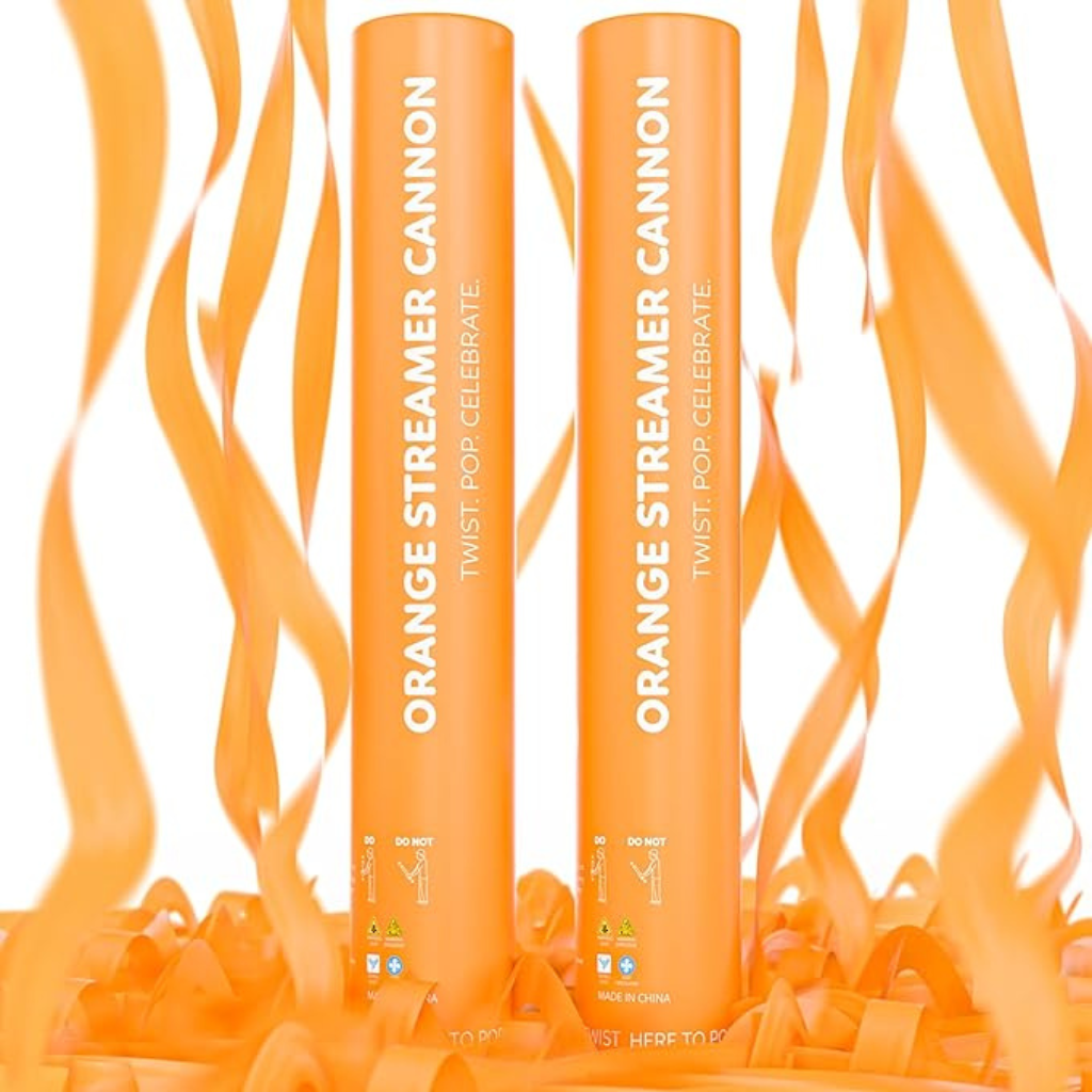orange biodegradable streamer cannon 2 pack