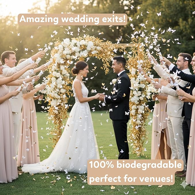 White and gold butterfly biodegradable confetti cannon, 6-pack that launches up to 25 feet — product view 2