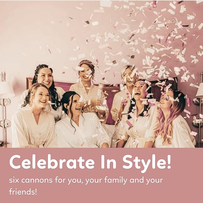 6 Pack Rose Gold Confetti Cannon, 12'' Popper Confetti