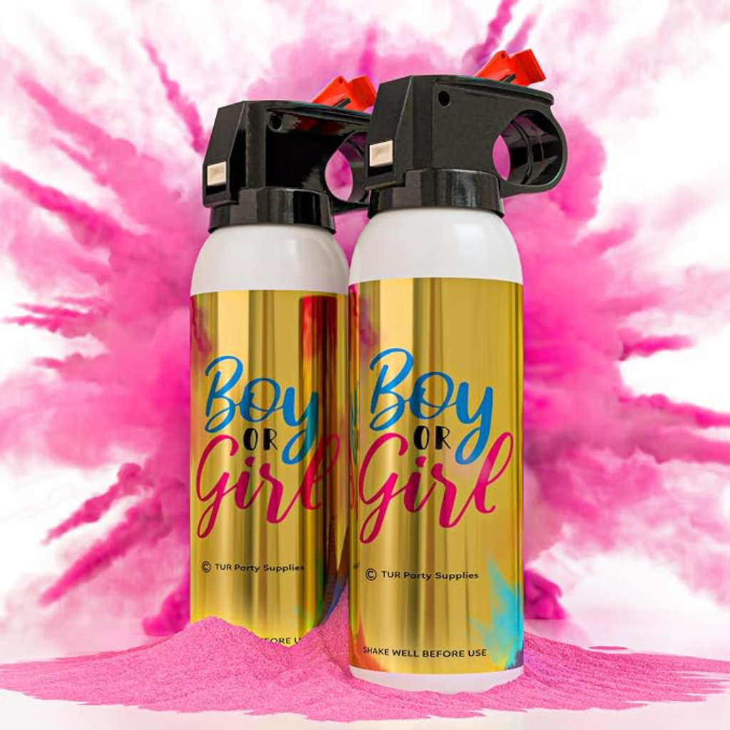 Pink gender reveal powder spray