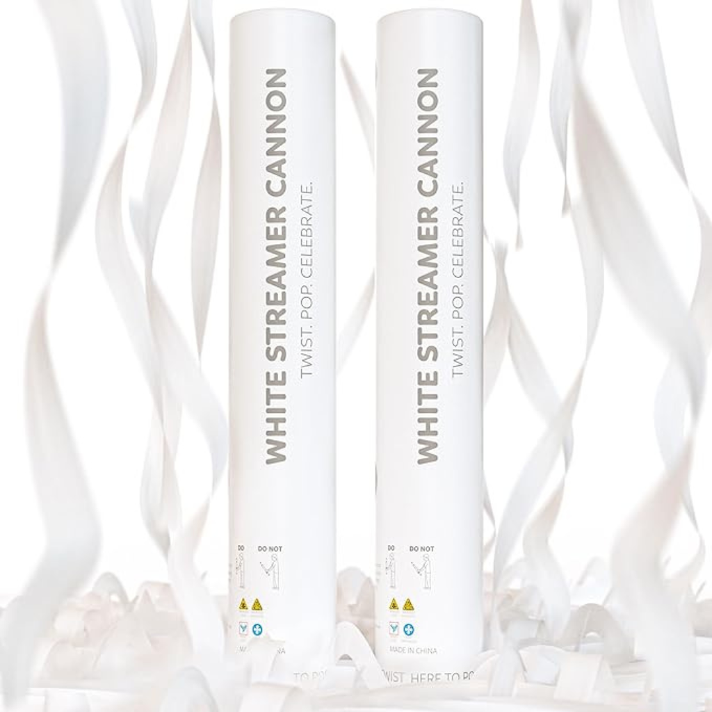 white biodegradable streamer cannon 2 pack