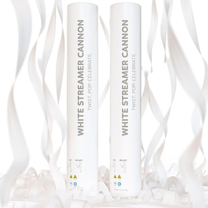 white biodegradable streamer cannon 2 pack