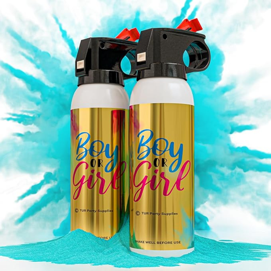 Blue gender reveal powder spray