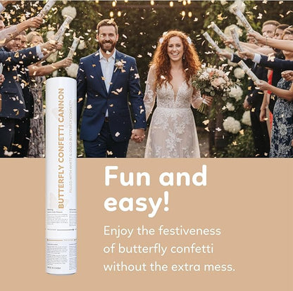White and gold butterfly biodegradable confetti cannon, 6-pack that launches up to 25 feet — product view 3