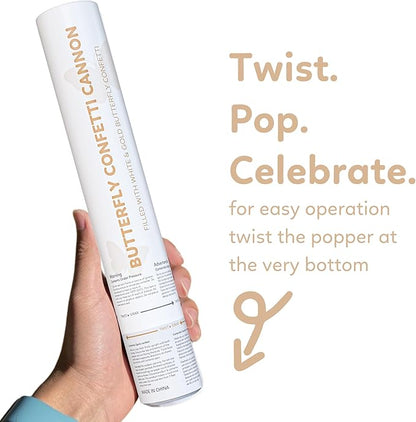 White and gold butterfly biodegradable confetti cannon, 6-pack that launches up to 25 feet — product view 4