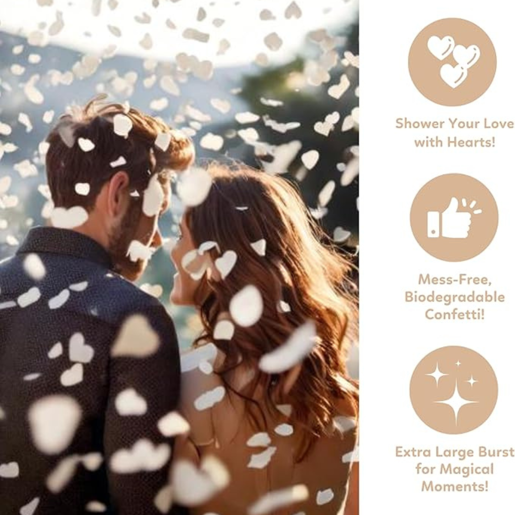 White heart biodegradable confetti cannon, 6-pack that launches up to 25 feet — product view 2