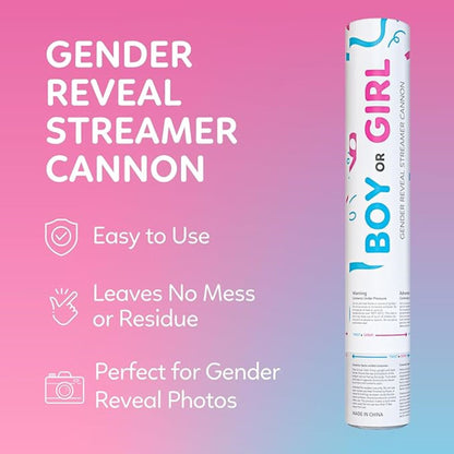 Gender reveal streamer cannon with 3 blue and 3 pink no-mess streamers — product view 4