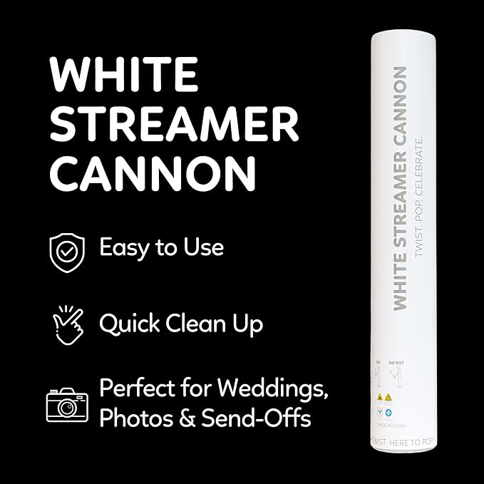 White Streamer Cannon Confetti Poppers | Biodegradable White Confetti | TUR Party Supplies  Party Poppers for Celebrations