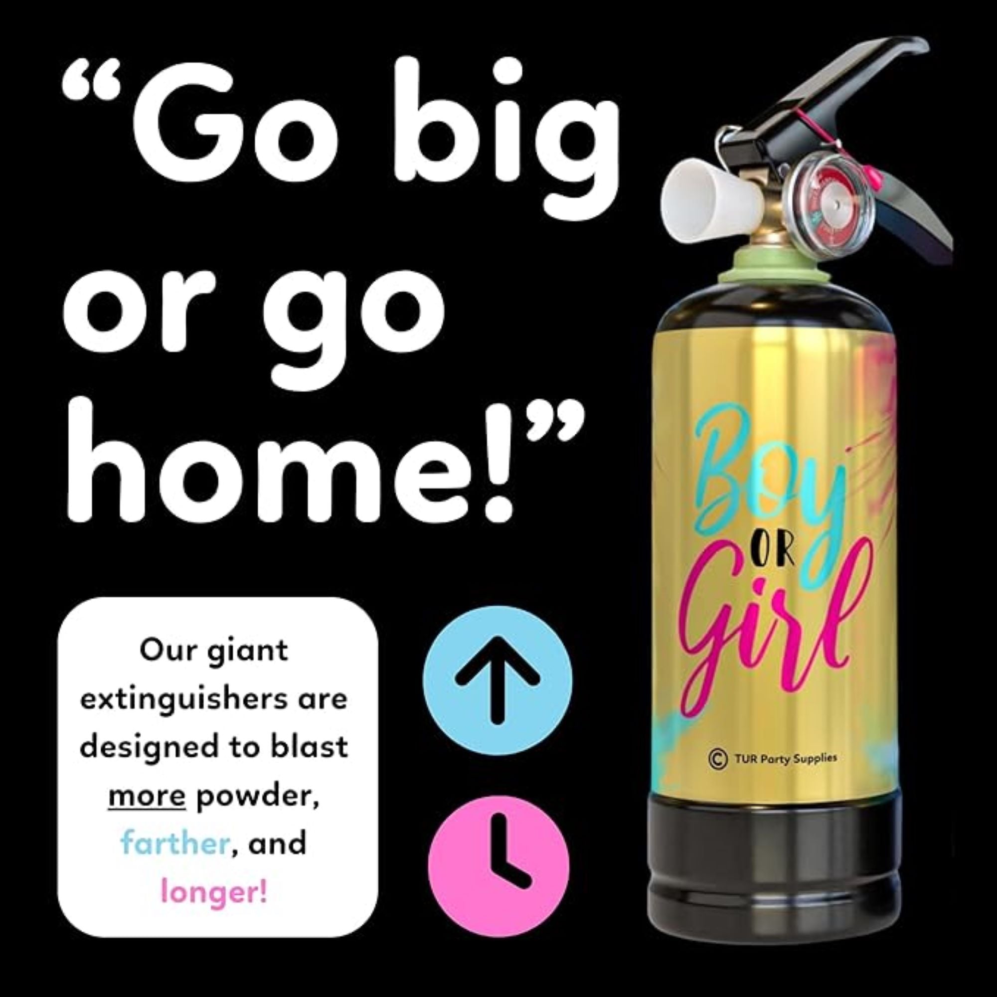 Baby Gender Reveal (1 Blue, 1 Pink) Fire Extinguisher Smoke Bombs Powder Cannon Gold - Gender Reveal Ideas