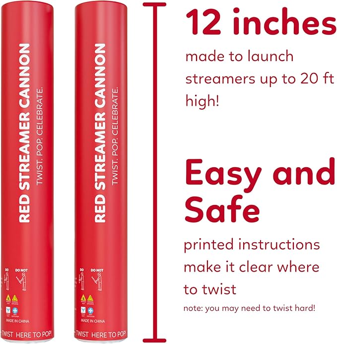 Red Streamer Cannon Confetti Poppers | Biodegradable Red Confetti | TUR Party Supplies  Party Poppers for Celebrations