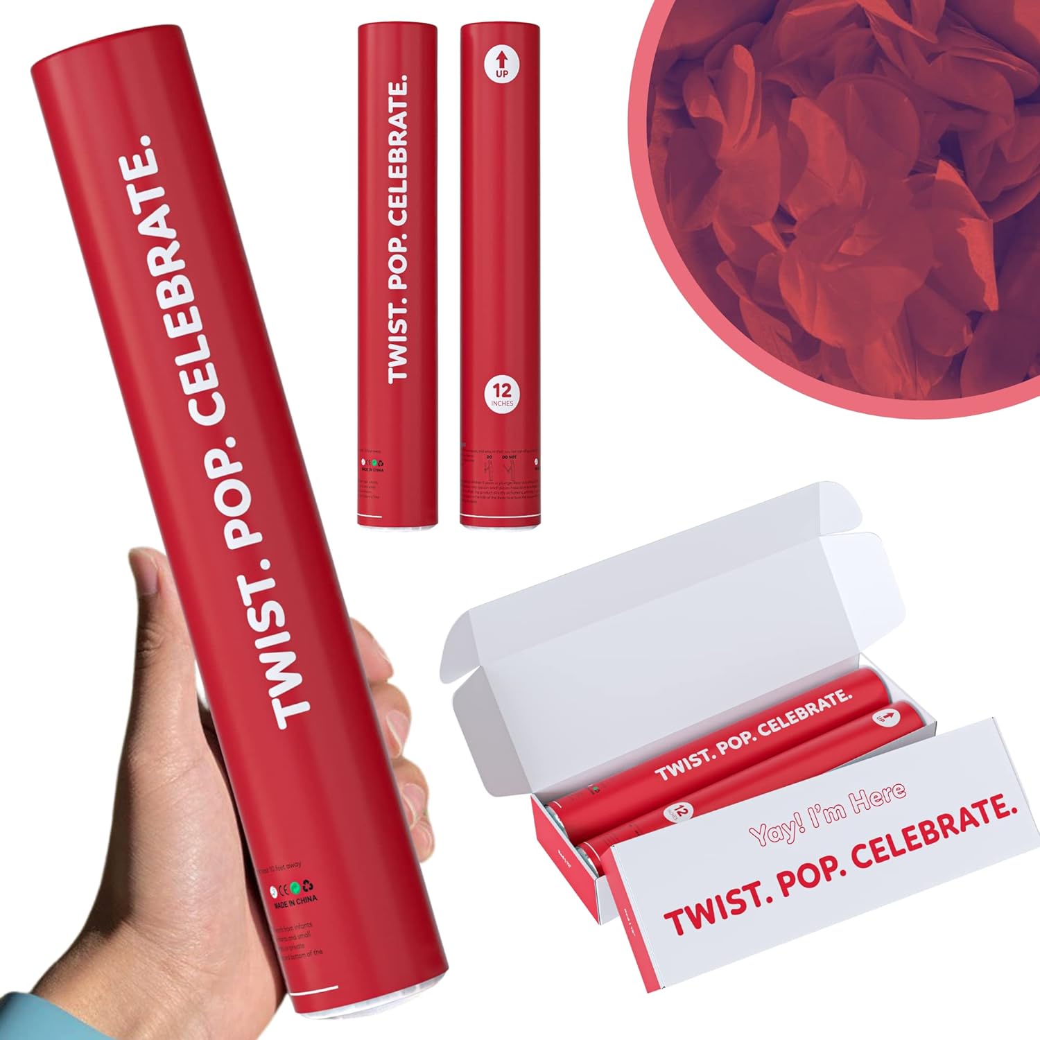 Red Confetti Cannon Confetti Poppers | Biodegradable 2 Pack