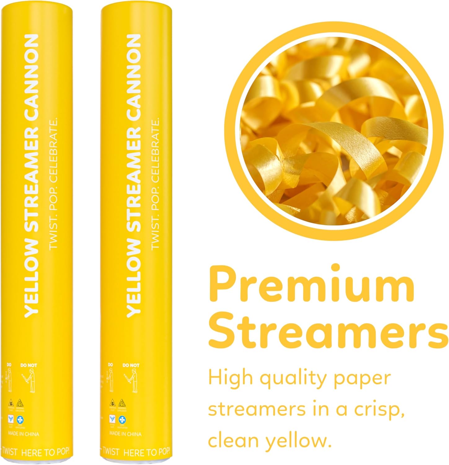 Yellow Streamer Cannon Confetti Poppers | Biodegradable Yellow Confetti | TUR Party Supplies  Party Poppers for Celebrations