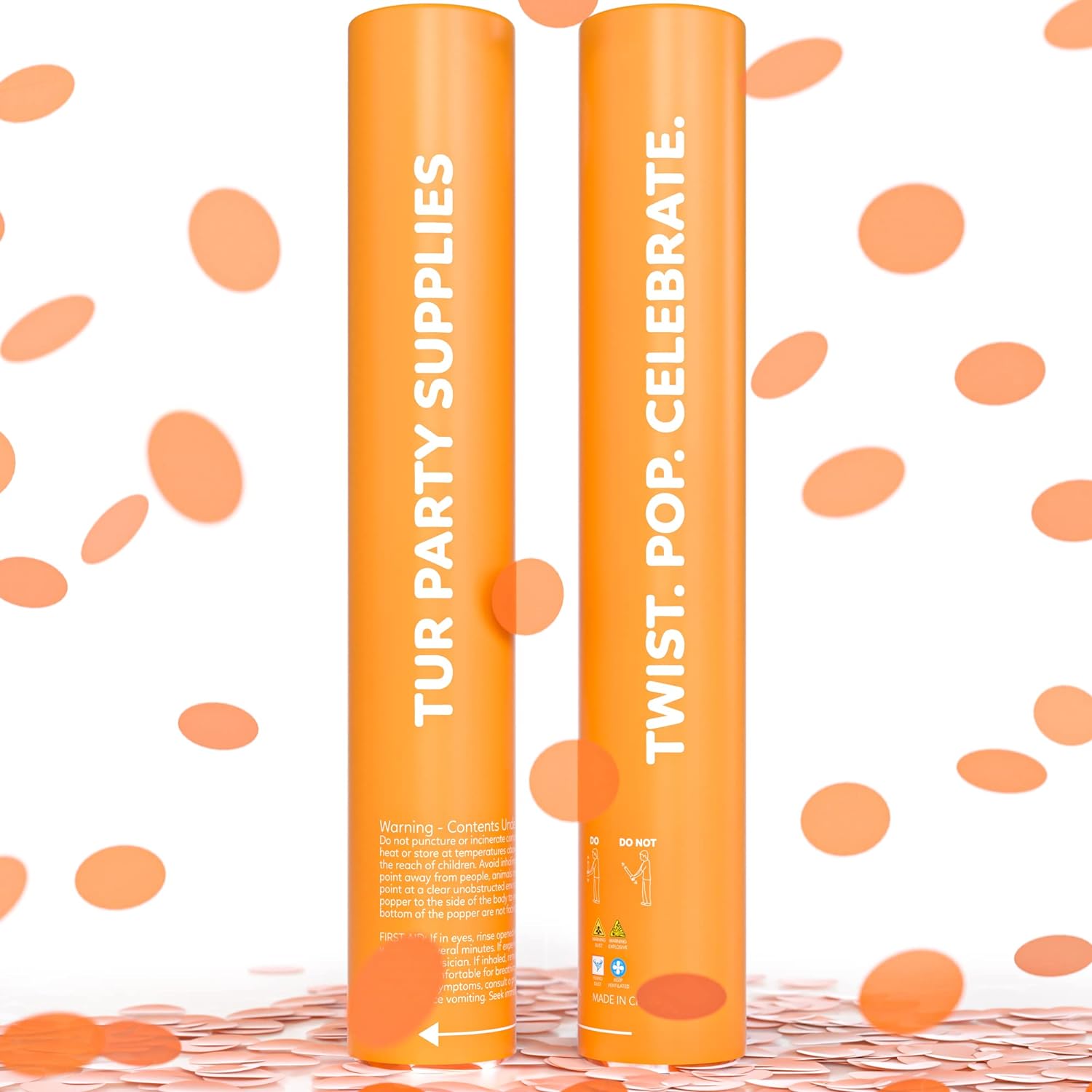 Orange Confetti Cannon Confetti Poppers | Biodegradable 2 Pack