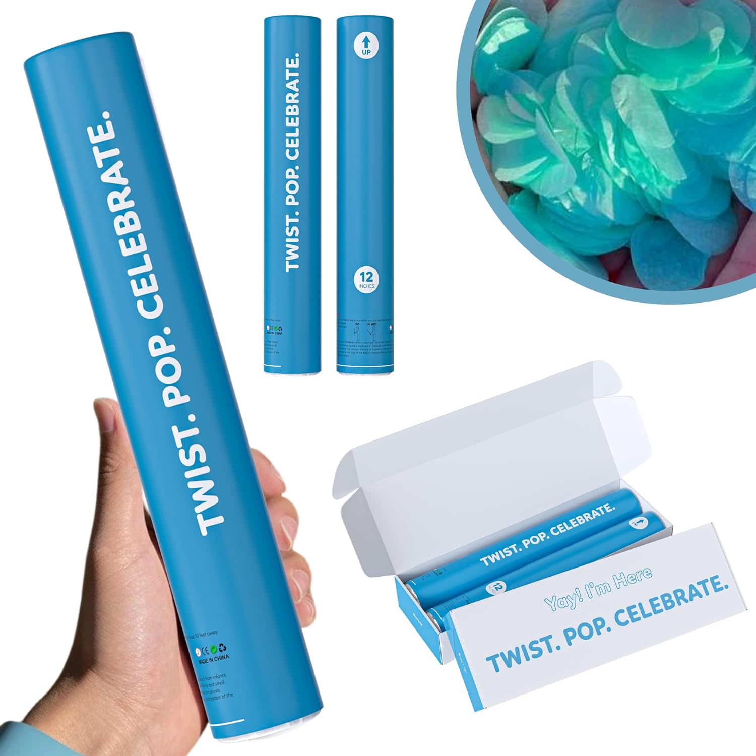Blue Confetti Cannon Confetti Poppers | Biodegradable 2 Pack
