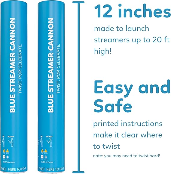 Blue Streamer Cannon Confetti Poppers | Biodegradable Blue Confetti | TUR Party Supplies  Party Poppers for Celebrations