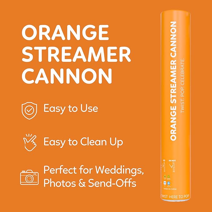 Orange Streamer Cannon Confetti Poppers | Biodegradable Orange Confetti | TUR Party Supplies  Party Poppers for Celebrations