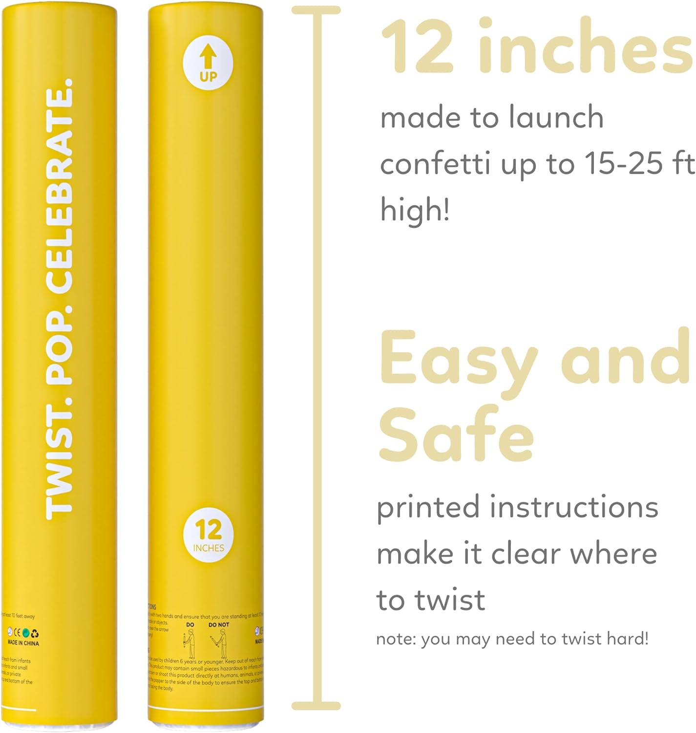 Yellow Confetti Cannon Confetti Poppers | Biodegradable 2 Pack