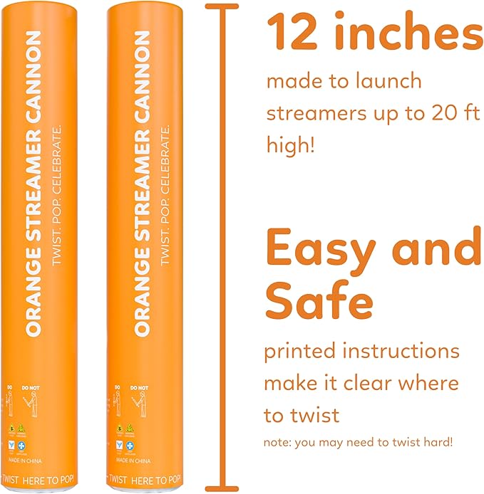 Orange Streamer Cannon Confetti Poppers | Biodegradable Orange Confetti | TUR Party Supplies  Party Poppers for Celebrations