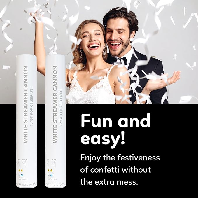 White Streamer Cannon Confetti Poppers | Biodegradable White Confetti | TUR Party Supplies  Party Poppers for Celebrations