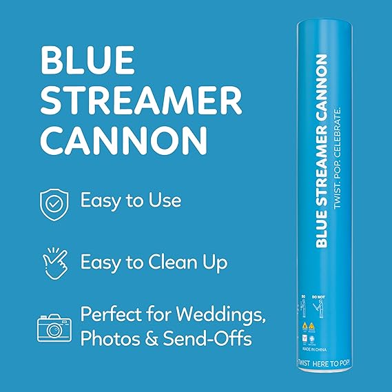 Blue Streamer Cannon Confetti Poppers | Biodegradable Blue Confetti | TUR Party Supplies  Party Poppers for Celebrations