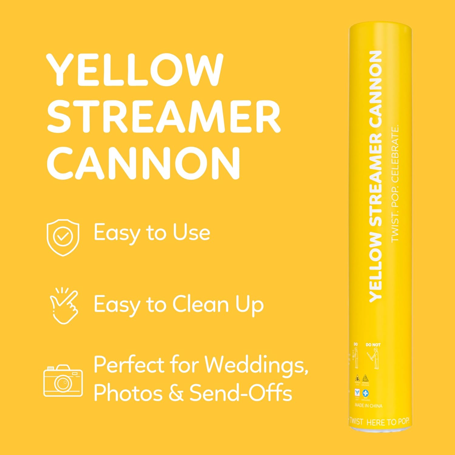 Yellow Streamer Cannon Confetti Poppers | Biodegradable Yellow Confetti | TUR Party Supplies  Party Poppers for Celebrations