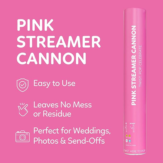 Pink Streamer Cannon Confetti Poppers | Biodegradable Pink Confetti | TUR Party Supplies  Party Poppers for Celebrations