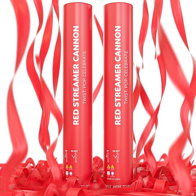 Red Streamer Cannon Confetti Poppers | Biodegradable Red Confetti | TUR Party Supplies  Party Poppers for Celebrations