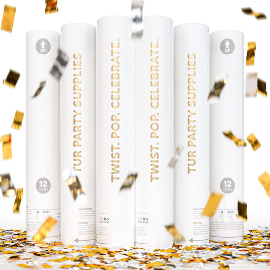 Gold and silver wedding confetti cannon, 6-pack that launches biodegradable confetti up to 25 feet
