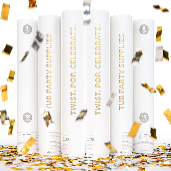 Gold and silver wedding confetti cannon, 6-pack that launches biodegradable confetti up to 25 feet
