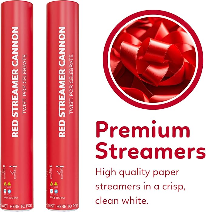 Red Streamer Cannon Confetti Poppers | Biodegradable Red Confetti | TUR Party Supplies  Party Poppers for Celebrations