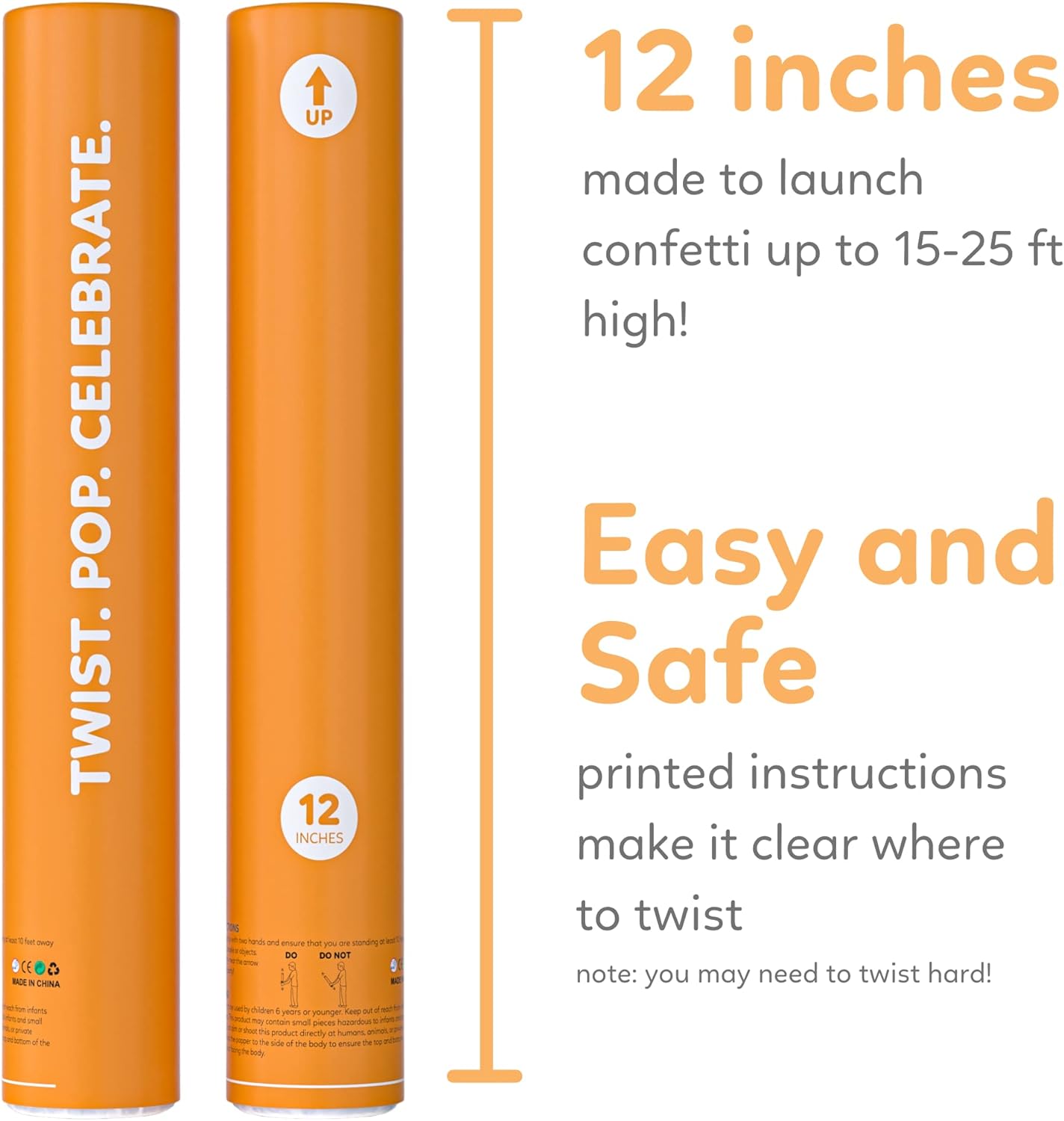 Orange Confetti Cannon Confetti Poppers | Biodegradable 2 Pack