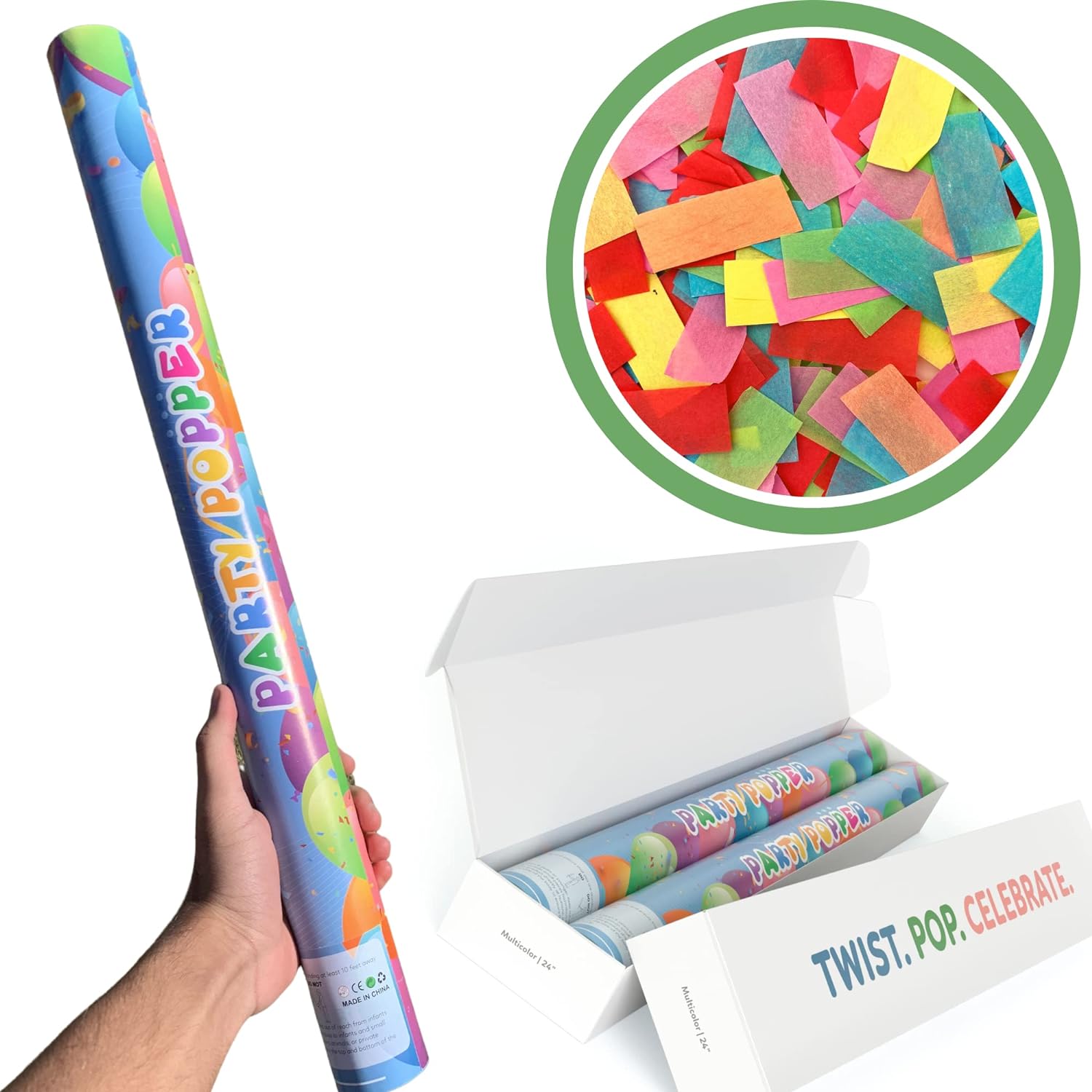 TUR Party Supplies Giant (24 in) Biodegradable Confetti Cannons Party Poppers (2 Pack)