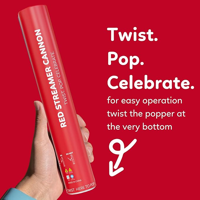 Red Streamer Cannon Confetti Poppers | Biodegradable Red Confetti | TUR Party Supplies  Party Poppers for Celebrations