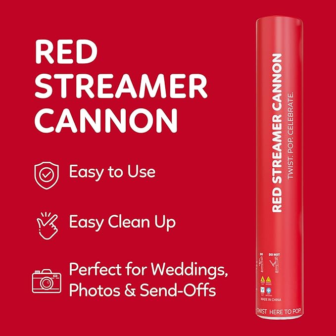 Red Streamer Cannon Confetti Poppers | Biodegradable Red Confetti | TUR Party Supplies  Party Poppers for Celebrations