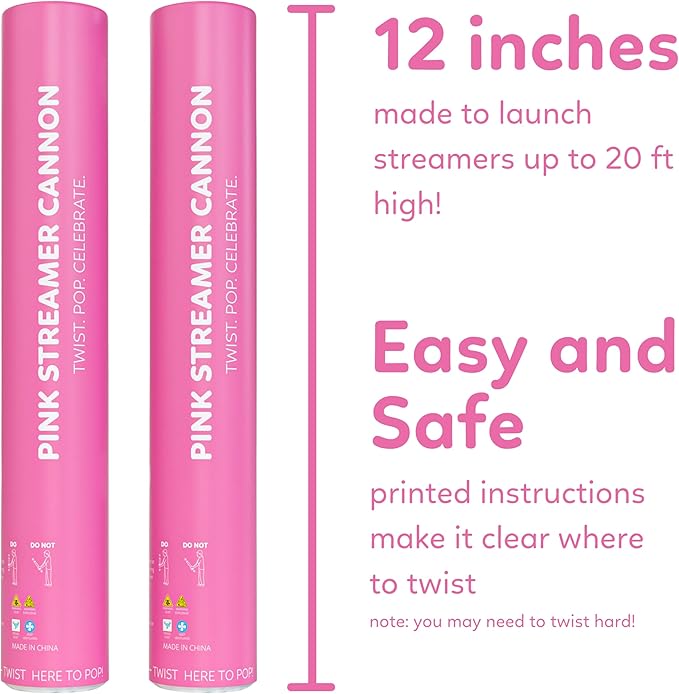 Pink Streamer Cannon Confetti Poppers | Biodegradable Pink Confetti | TUR Party Supplies  Party Poppers for Celebrations