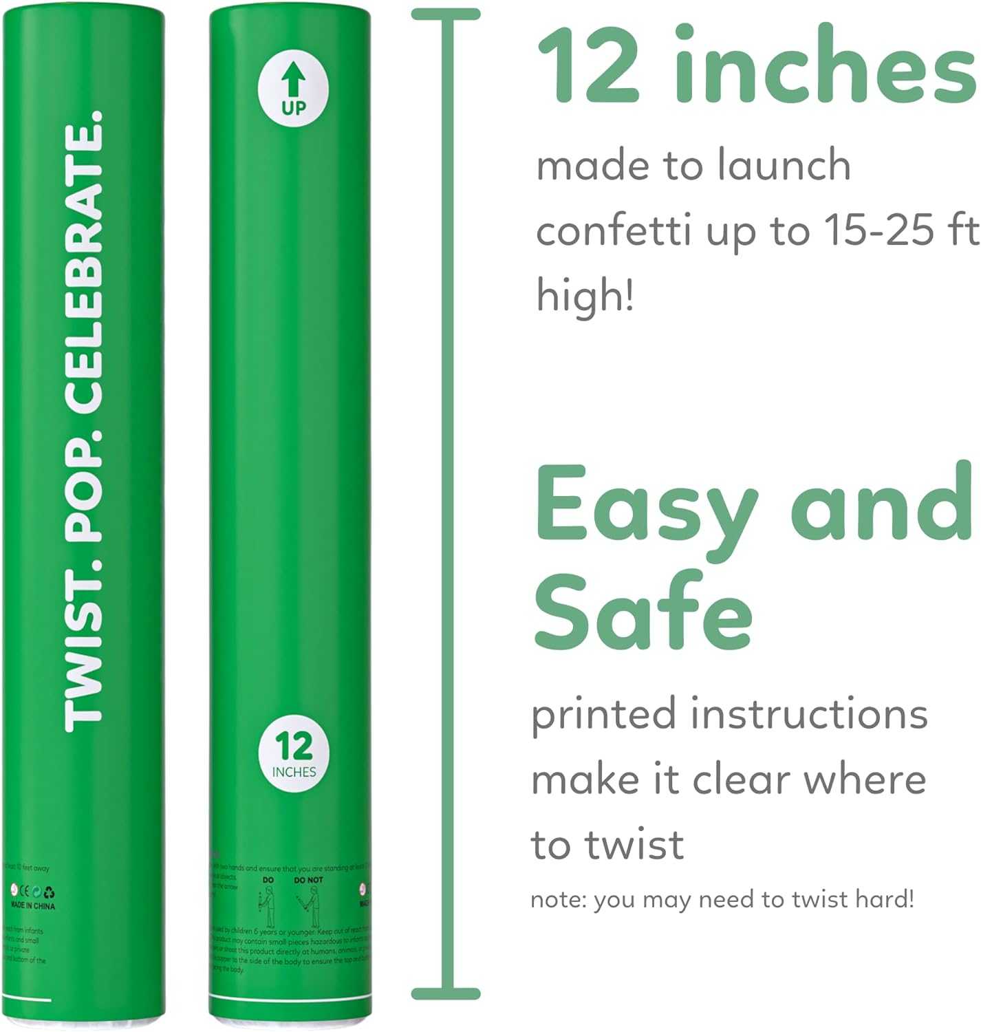 Green Confetti Cannon Confetti Poppers | Biodegradable 2 Pack