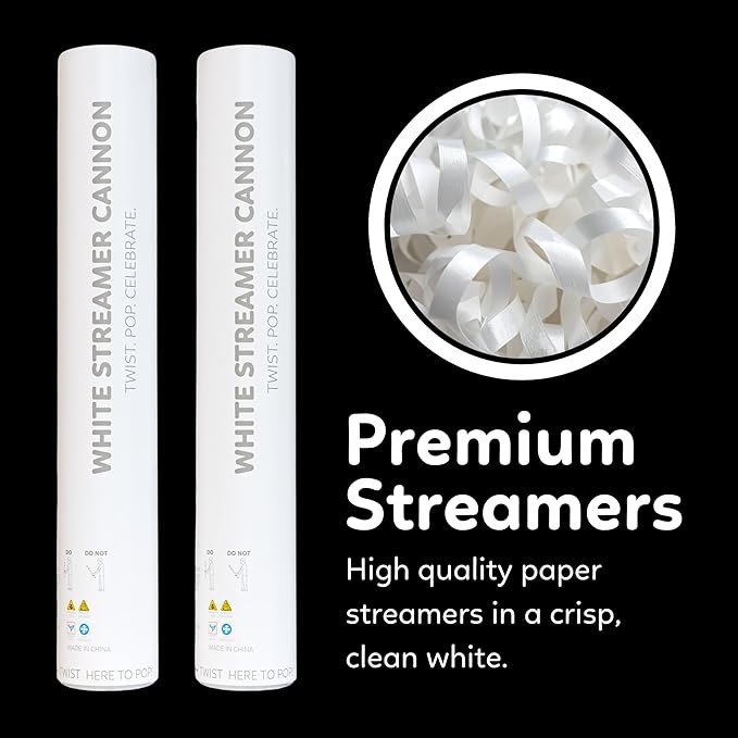 White Streamer Cannon Confetti Poppers | Biodegradable White Confetti | TUR Party Supplies  Party Poppers for Celebrations