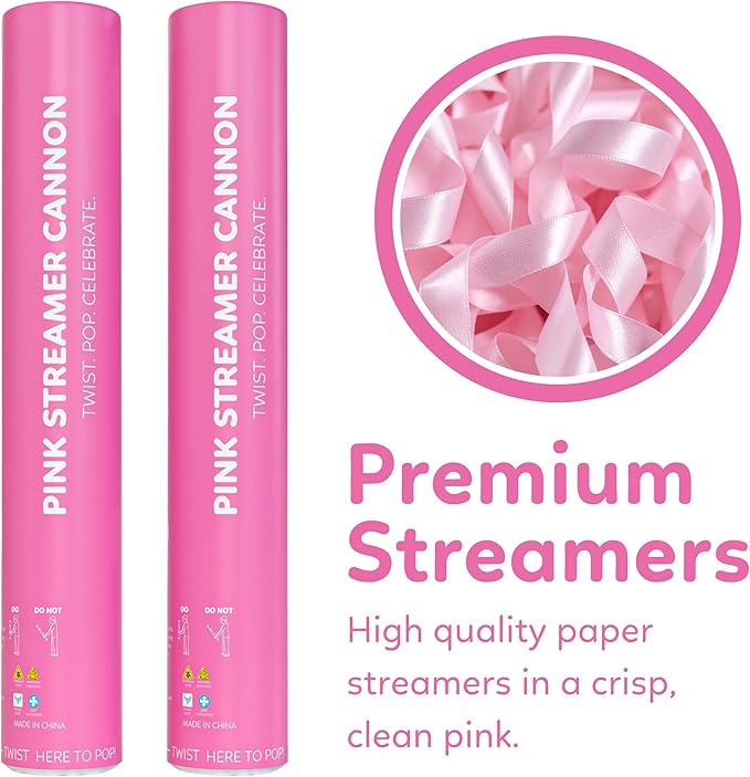 Pink Streamer Cannon Confetti Poppers | Biodegradable Pink Confetti | TUR Party Supplies  Party Poppers for Celebrations