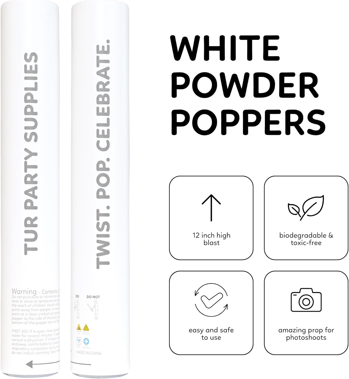 2 Pack White Powder Cannon Poppers (12 Inch)