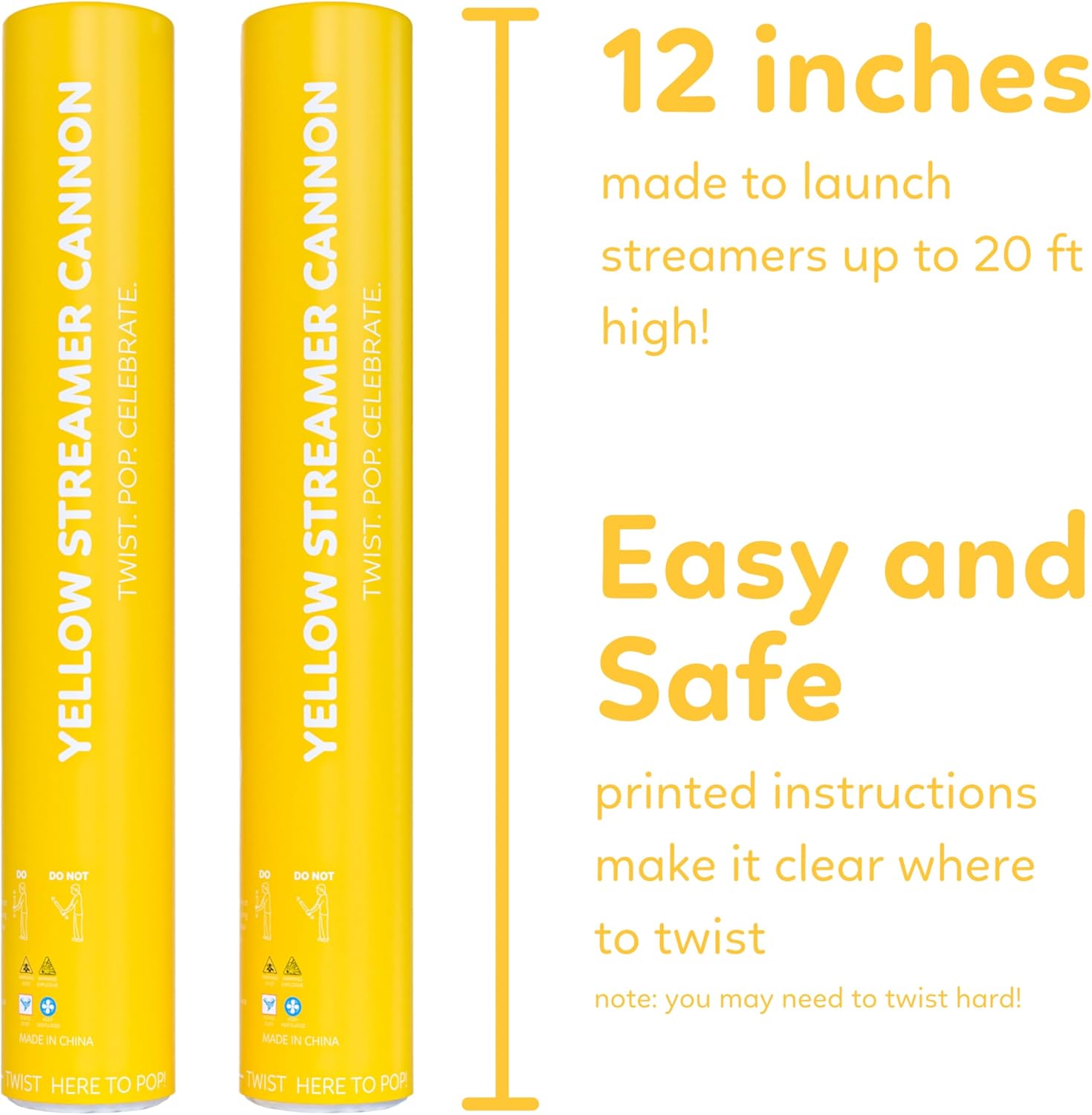 Yellow Streamer Cannon Confetti Poppers | Biodegradable Yellow Confetti | TUR Party Supplies  Party Poppers for Celebrations