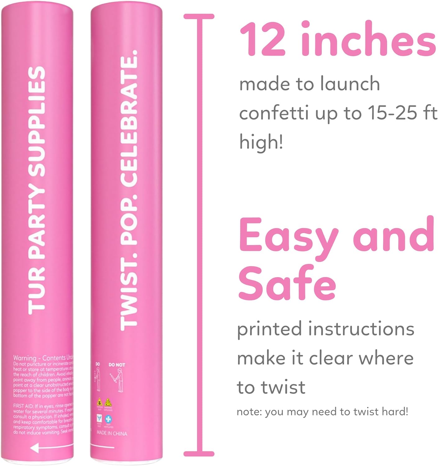 Pink Confetti Cannon Confetti Poppers | Biodegradable 2 Pack