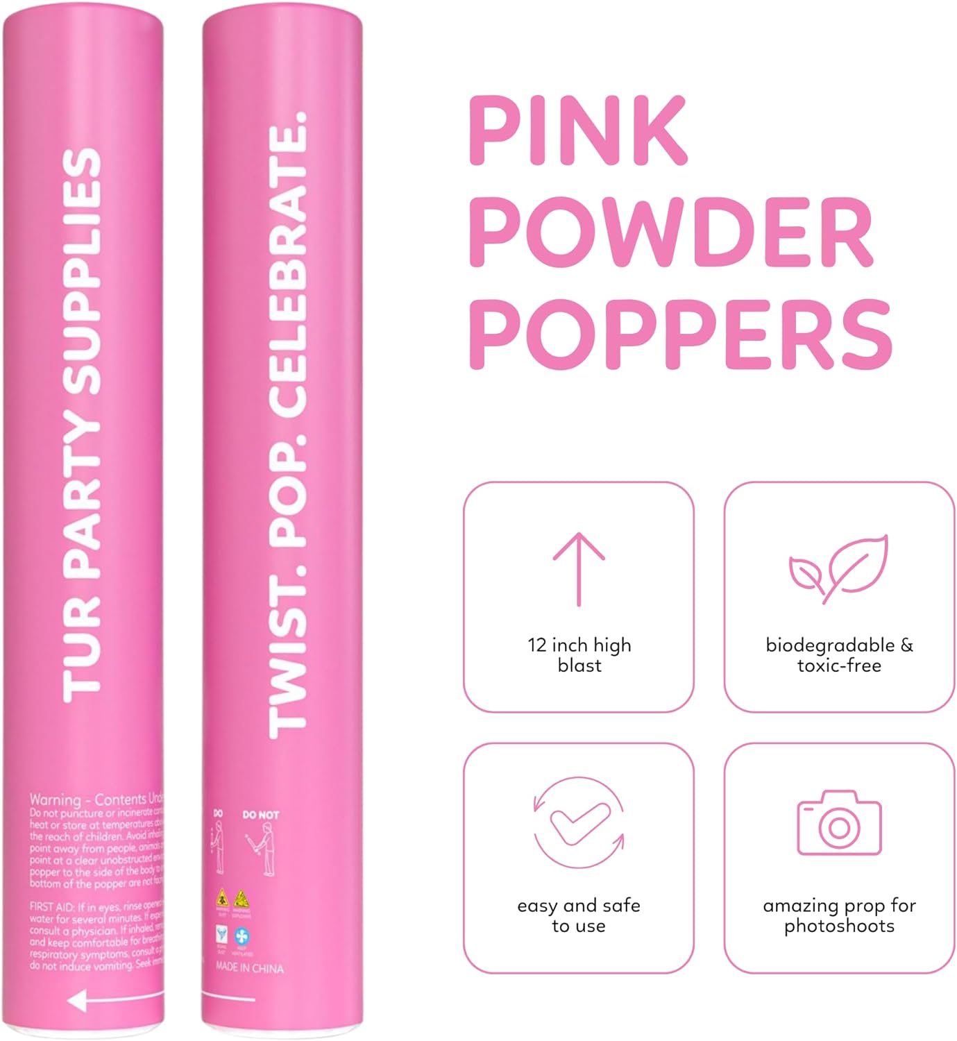 2 Pack Pink Powder Cannon Poppers (12 Inch)
