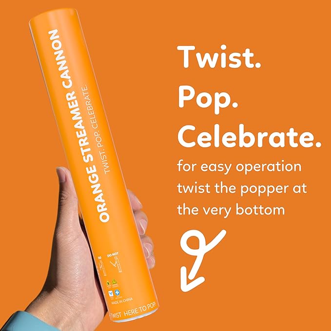 Orange Streamer Cannon Confetti Poppers | Biodegradable Orange Confetti | TUR Party Supplies  Party Poppers for Celebrations
