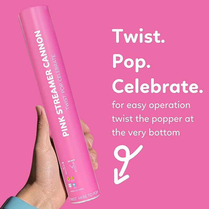 Pink Streamer Cannon Confetti Poppers | Biodegradable Pink Confetti | TUR Party Supplies  Party Poppers for Celebrations
