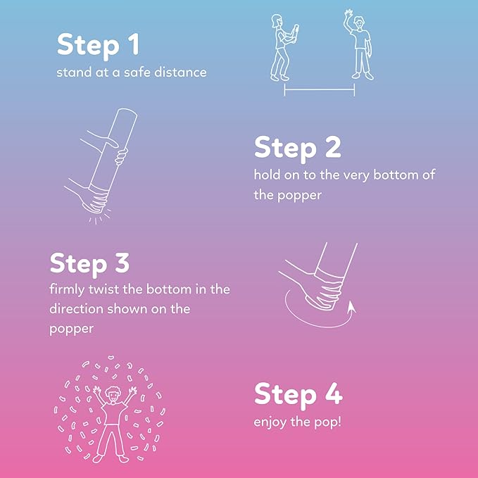 Gender reveal confetti cannon with gold hearts, 3 blue and 3 pink poppers — product view 7