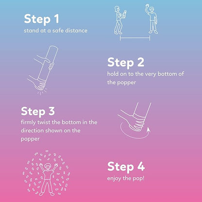 Gender reveal confetti cannon with gold hearts, 3 blue and 3 pink poppers — product view 7