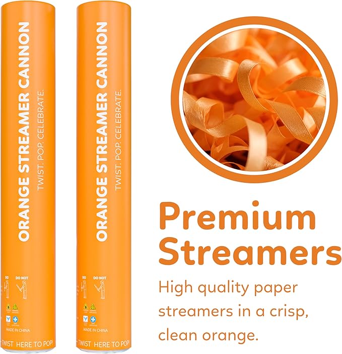 Orange Streamer Cannon Confetti Poppers | Biodegradable Orange Confetti | TUR Party Supplies  Party Poppers for Celebrations