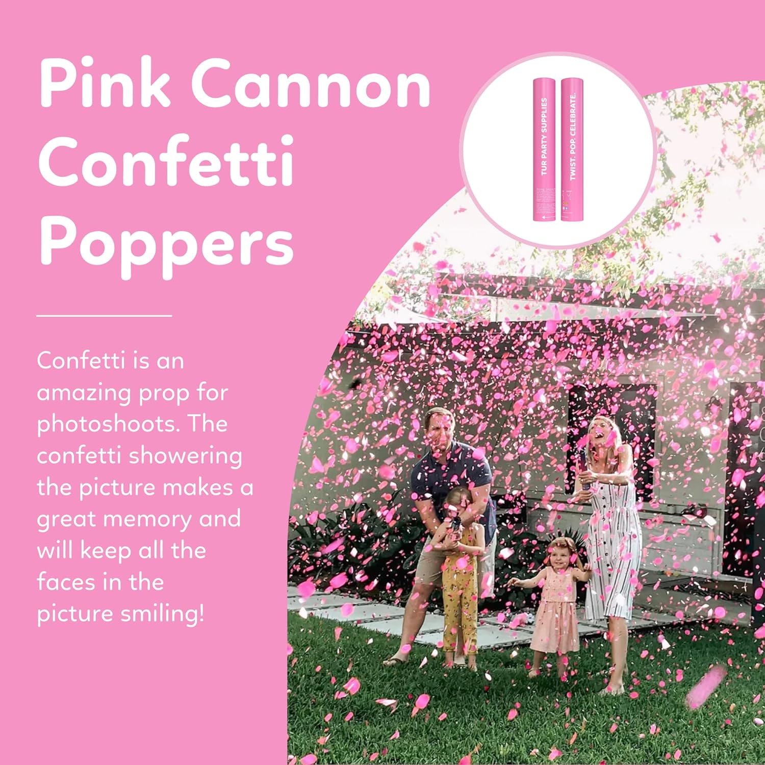 Pink Confetti Cannon Confetti Poppers | Biodegradable 2 Pack