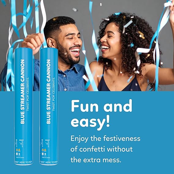 Blue Streamer Cannon Confetti Poppers | Biodegradable Blue Confetti | TUR Party Supplies  Party Poppers for Celebrations